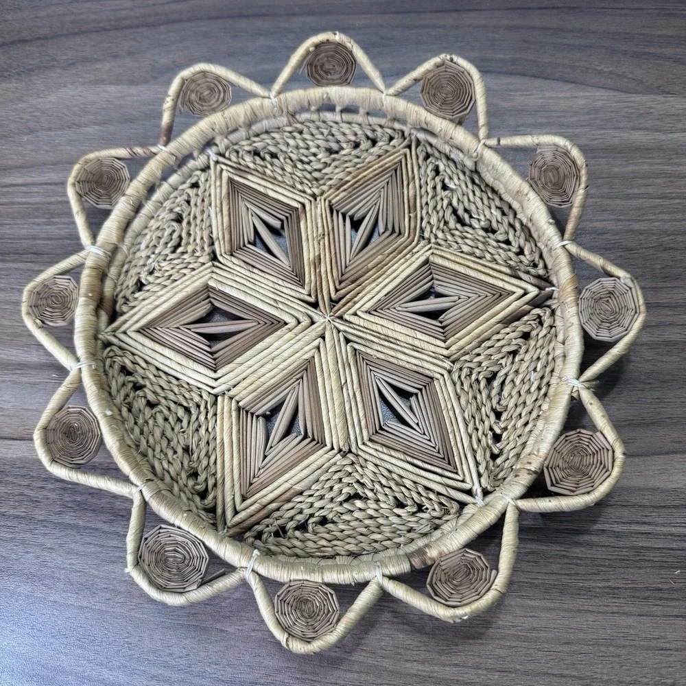 2 Vintage Boho Chic Jute Rattan‎ Woven Gallery Wall Hanging Trivets Baskets MCM
